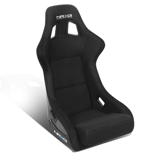 NRG Innovations Fixed Back NRG-RSC-302CF-SL Bucket Racing Seat with Universal Side Mount Bracket, Silver Carbon Fiber Back, Black/Silver