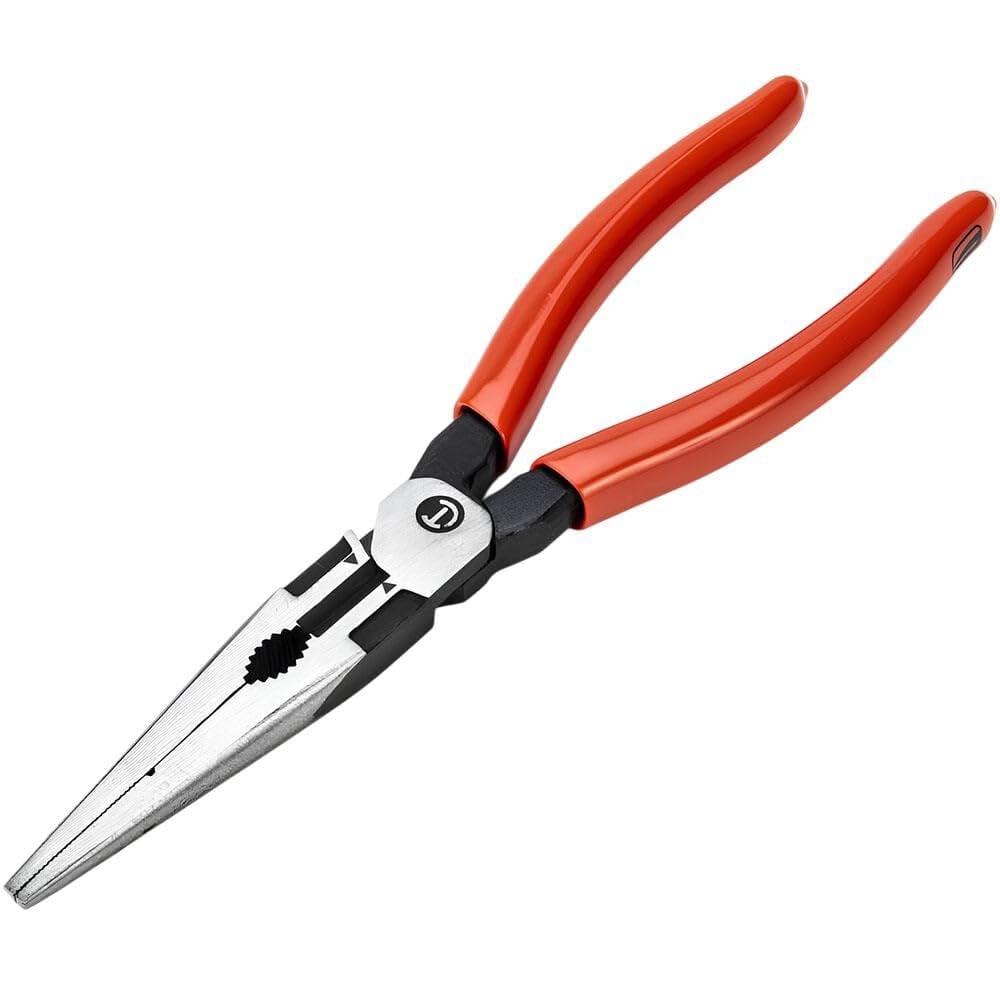 Long Nose Crescent Pliers with Dipped Handles - Electrician Tool for Home Improvement, Repair & Jewelry Making - 8" - Z6548-06