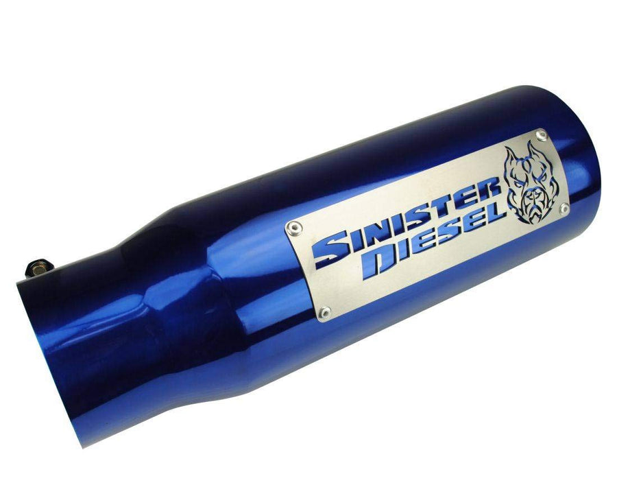 Dual Wall Sinister Diesel Exhaust Tip W/ Angle Cut 4" to 8" Blue