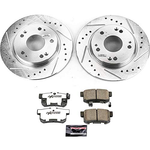 Power Stop K5860-26 Z26 Carbon Fiber Brake Pads Rear with Drilled & Slotted Brake Rotors Kit For Honda CR-Z 2011-2015 [Model Specific]