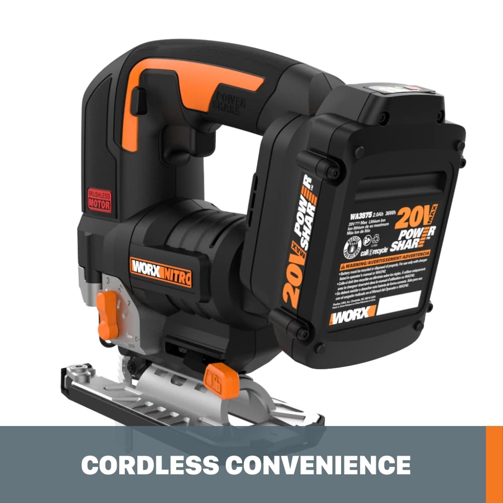 20V Worx NITRO Power Share Cordless Jigsaw with Brushless Motor - WX542L (Battery & Charger Included)