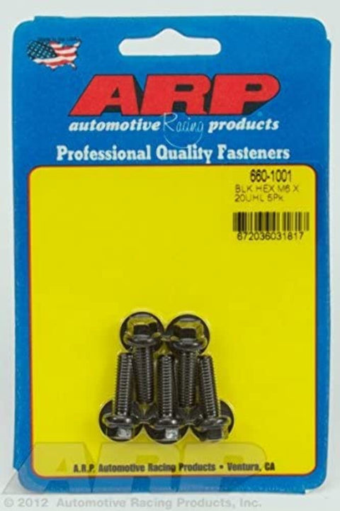 M6 x 1.00 x 20 Hex Black Oxide Hex Bolts ARP (660-1001) (5/pkg)