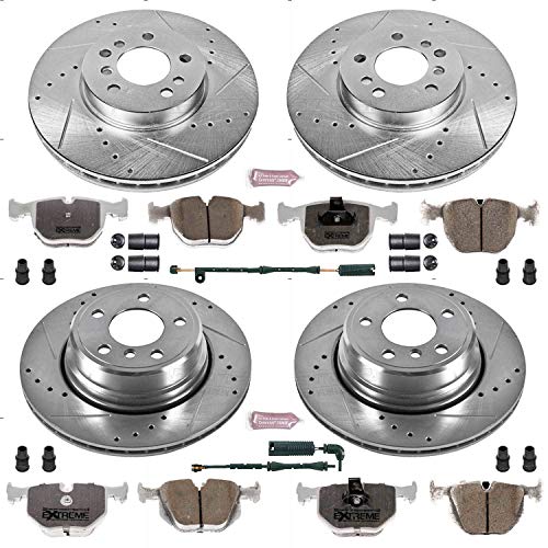 Power Stop K5719-26 Z26 Carbon Fiber Brake Pads Front and Rear with Drilled & Slotted Brake Rotors Kit For BMW X5 2004-2006 [Model Specific]