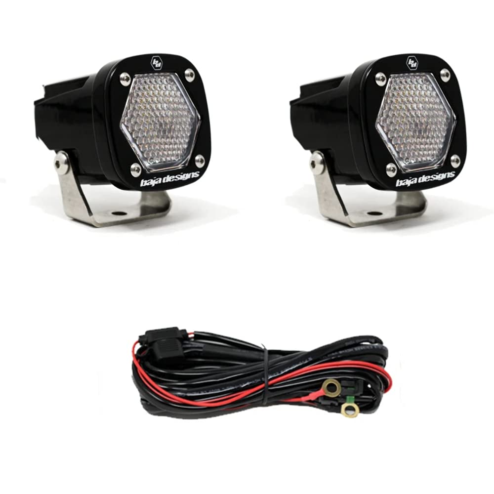 S1 LED Baja Designs Auxiliary Light Pods - Universal Fit with Wiring Harness, 2 LEDs (Work/Scene; Clear)