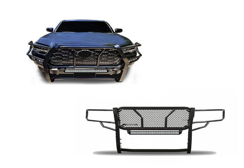 Heavy Duty Black Horse Rugged Grille Brush Bumper Guard Modular Black Come with 20" Double Row LED Light Compatible with 2016-2023 Toyota Tacoma-RU-TOTA16-B-KIT