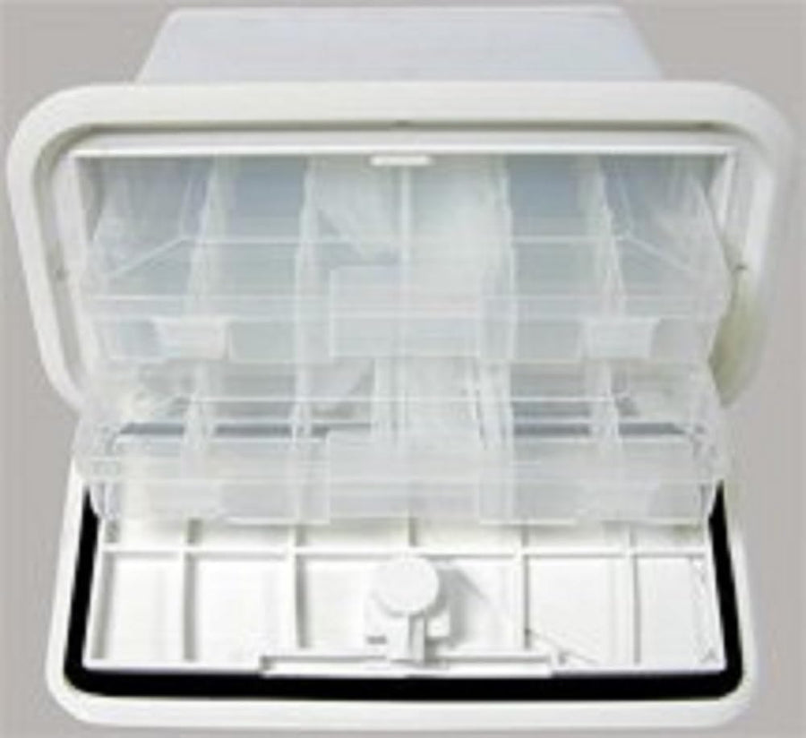 T-H Marine Tackle Trays Center | Boat Fishing Tackle Storage Hatch with 4 Trays | 7" x 14", Polar White