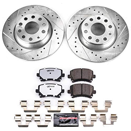Power Stop K2261-26 Z26 Carbon Fiber Brake Pads Rear with Drilled & Slotted Brake Rotors Kit For Audi A3, Audi A3 Quattro, VW GTI, VW Jetta, VW Passat, VW Tiguan [Model Specific]