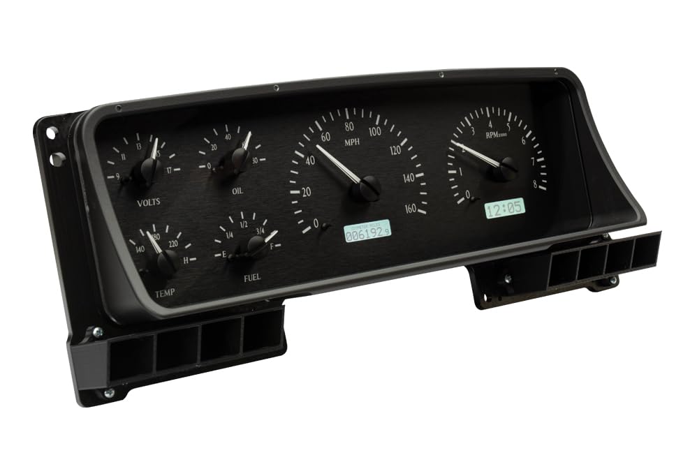 Dakota Digital VHX-87F-PU-K-W Gauge System Analog Dash Compatible with 1987-91 Ford Pickup and Bronco, Black Alloy Style, White Backlighting