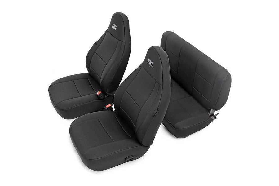 Rough Country Seat Covers Neoprene for Jeep Wrangler TJ (1997-2002) - Waterproof & UV Resistant, Foam Padded, Front & Rear Seat Cover Set