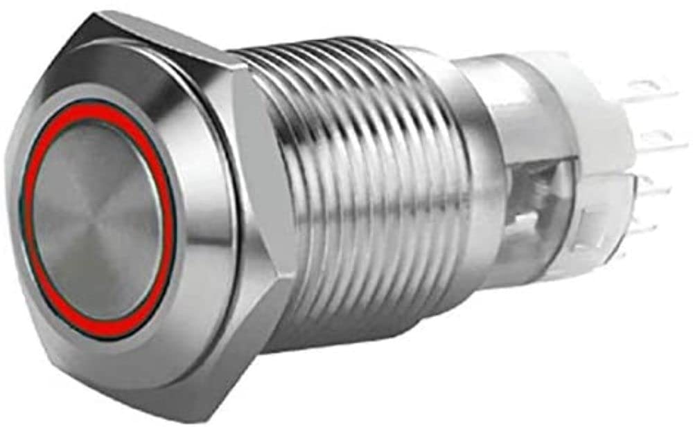 19 Mm Install Bay Stainless Momentary Switch with Harness 5A Ip67 - Red