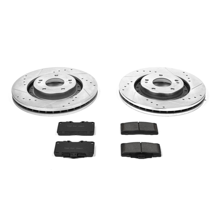 Power Stop K1222 Z23 Carbon Fiber Brake Pads with Drilled & Slotted Brake Rotors Kit For Dodge Stealth 1994-1996, Mitsubishi 3000GT 1994-1999 [Model Specific]