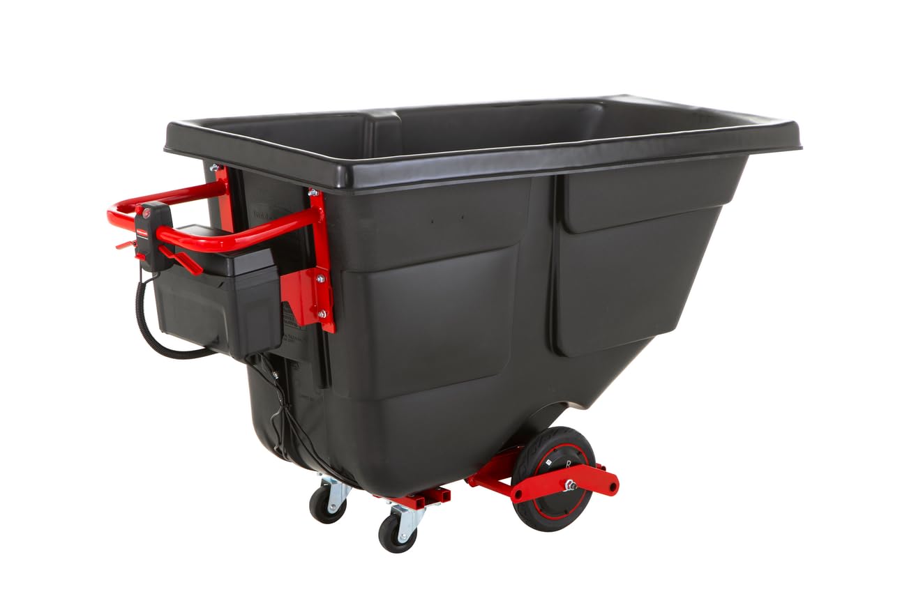 Rubbermaid Commercial Products Tilt Truck Motorized Rotomolded, 0.5 Cu. Yd. Size, Black, Motorized Truck Reduces The Effort to Transport Large Heavy Loads up to 850 Pounds