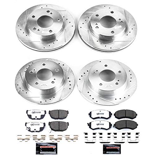 Power Stop K755-26 Z26 Carbon Fiber Brake Pads Front and Rear with Drilled & Slotted Brake Rotors Kit For Nissan 240SX 1994-1996 [Model Specific]