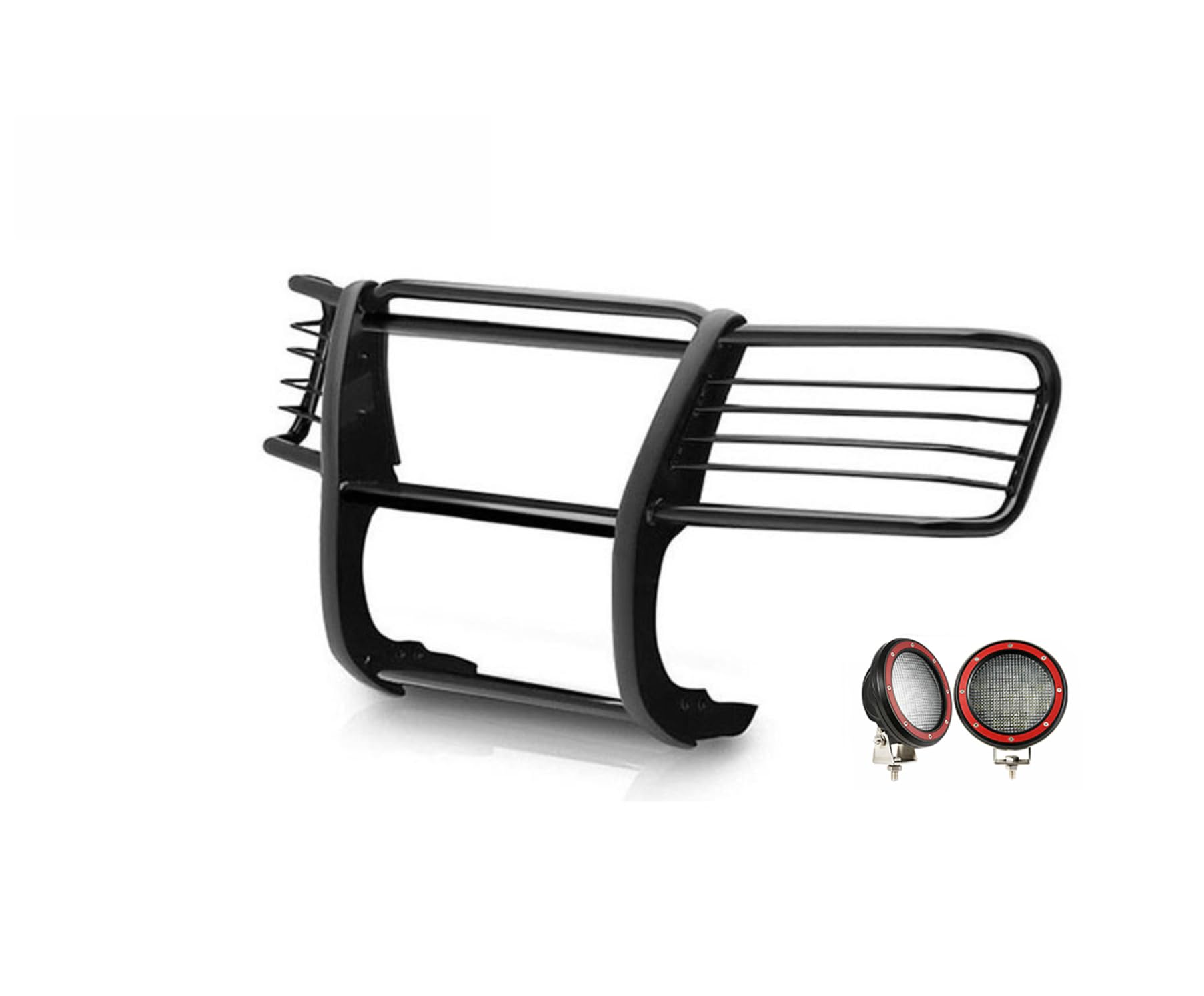 Bumper Guard Black Horse Grille Brush Modular Black Come with Pair of 5.3" LED Lights Compatible with 1999-2002 Silverado 1500|2000-2006 Suburban 1500/Tahoe/Yukon/Yukon XL 1500-17GT23MA-PLFR