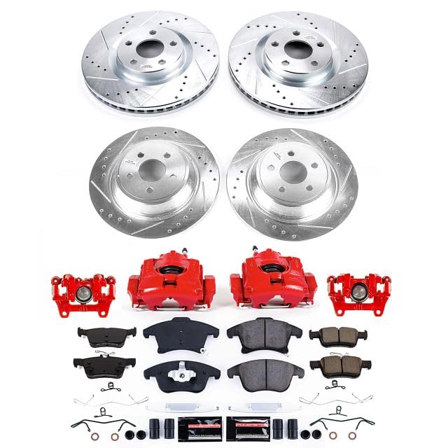 Power Stop Brake Kit Front and Rear For Ford SSV Plug - In Hybrid 2019-2020 [Model Specific] Z23 Brake Pads and Rotors Brake Kit with Red Powder Coated Calipers KC8541A
