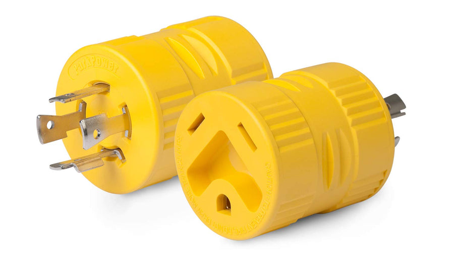 128A Generator Adapter by ParkPower, 30A/125V Connector and 20A 125/250V Locking 4-Prong Male Plug