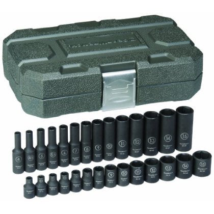 1/4" Drive 28 Piece 6 Point Metric Standard and Deep Impact Socket Set