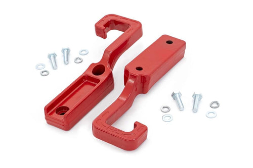 Rough Country Red Forged Tow Hooks for Jeep Grand Cherokee (2015-2022) - Heavy-Duty Front Recovery Points, Bolt-On Installation, Powder-Coated Steel (Pair)