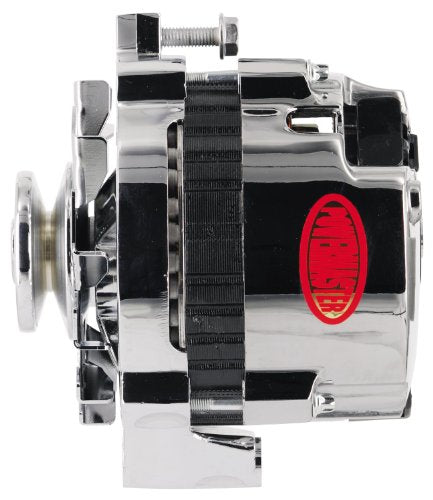 Alt GM CS130 Chrome 140A 1V Pulley Str MTG 6.14" Side BAT Post 1-Wire or OE Hookup Powermaster