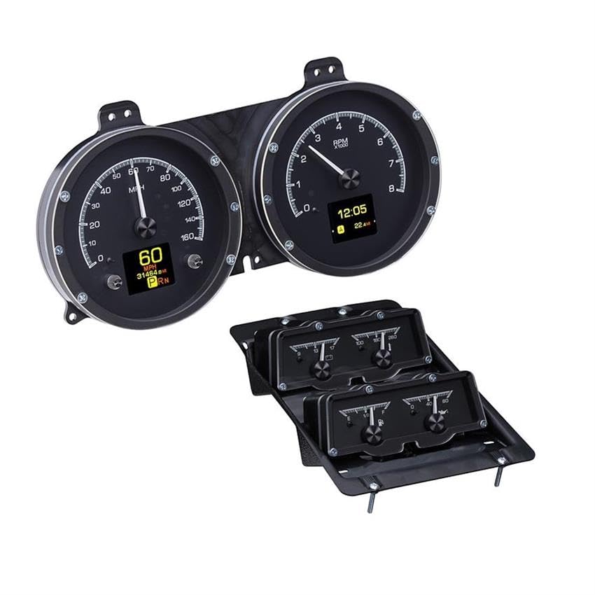Dakota Digital HDX-68C-CAC-K Compatible Analog Gauge System with 1968 Chevy Camaro Console Gauges Black Alloy