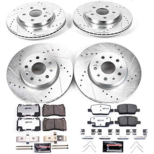 Power Stop K7293-26 Z26 Carbon Fiber Brake Pads Front and Rear with Drilled & Slotted Brake Rotors Kit For Chevrolet Camaro 2016-2021 [Model Specific]
