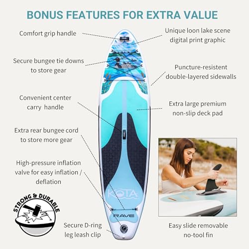 Kota Series RAVE Sports Inflatable Stand Up Paddle Boards 10 ft 6 in with Premium SUP Paddle Board Accessories, Stable Design & Non-Slip Comfort Deck for Youth & Adults