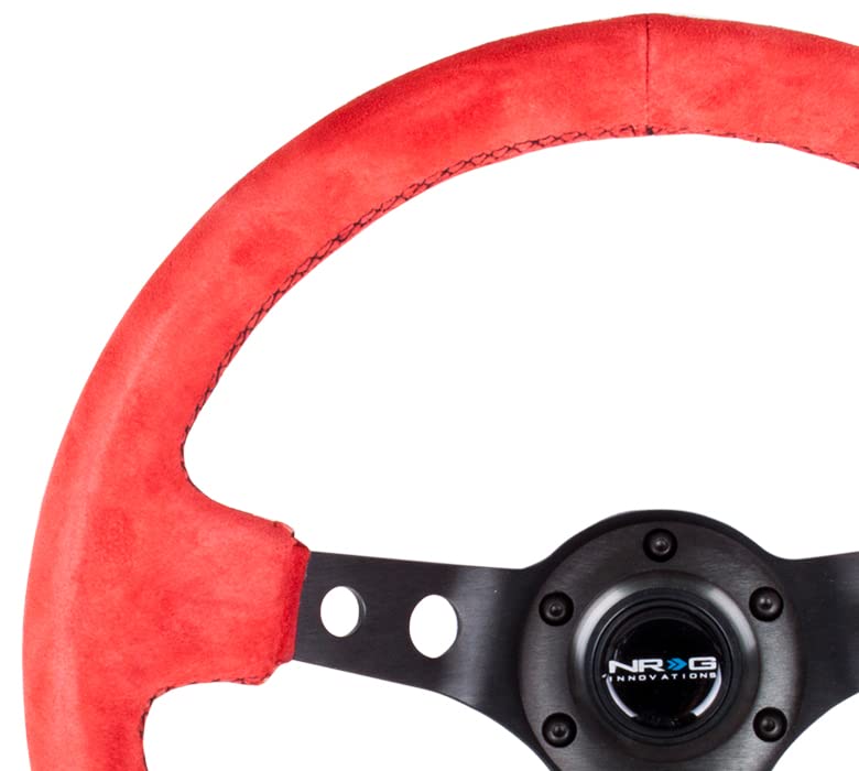NRG Innovations NRG-RST-006S-RR Steering Wheel Reinforced - 350MM Sport Steering Wheel (3" Deep) Red Suede