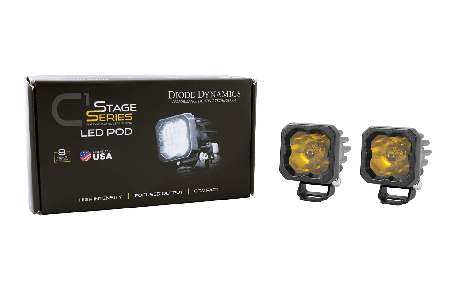 Diode Dynamics Yellow SSC1 Sport Standard LED Pod (pair), Wide w/Amber Backlight