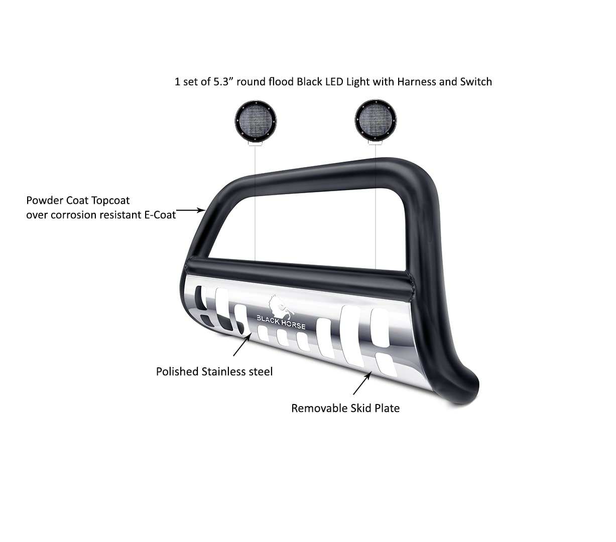 Bull Bar Kit Black Horse Skid Plate Compatible with 2006-2010 Ford Explorer|2007-2010 Ford Explorer Sport Trac|2006-2010 Mercury Mountaineer-CBBS-FOC2005SP-PLFB