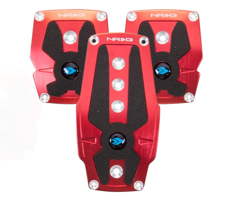 Brushed Aluminum NRG Sport Pedal M/T - Red w/Black Rubber Inserts
