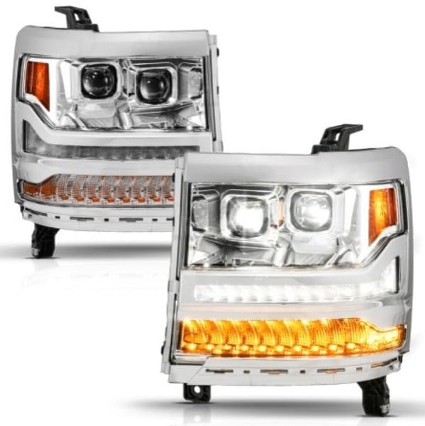 16-18 Chevy Silverado 1500 ANZO (Factory HID Models ONLY) Full LED Proj Headlights Chrome - Pair
