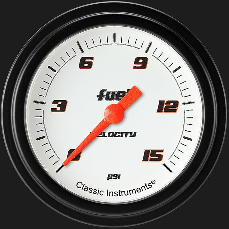 Velocity White Classic Instruments 2 5/8" Fuel Pressure Gauge VS345WBLF 15 PSI Electric
