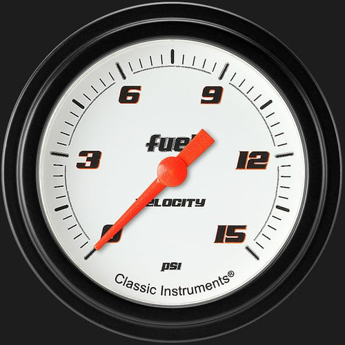 Velocity White Classic Instruments 2 5/8" Fuel Pressure Gauge VS345WBLF 15 PSI Electric