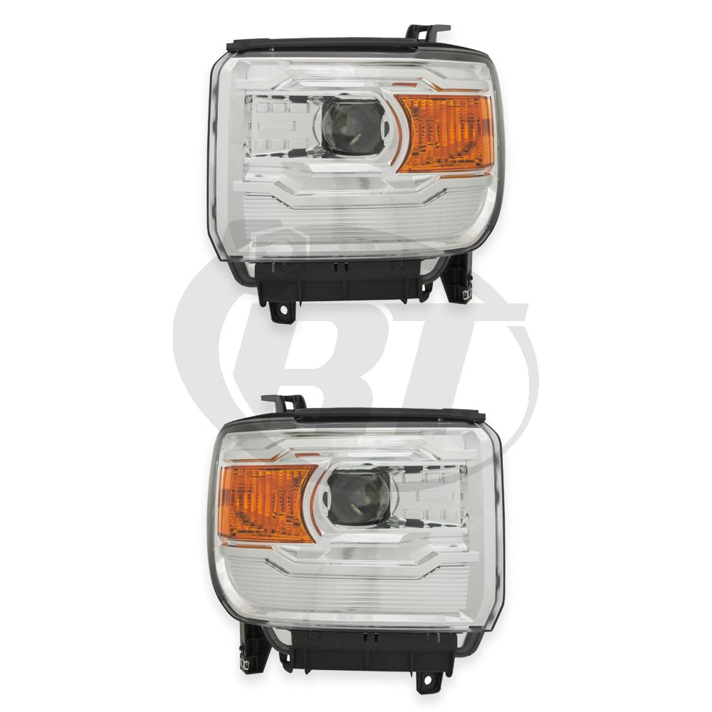 Eagle Eyes Chrome Projector Headlights for 15-19 GMC Sierra 1500/2500HD Left Right Pair Set
