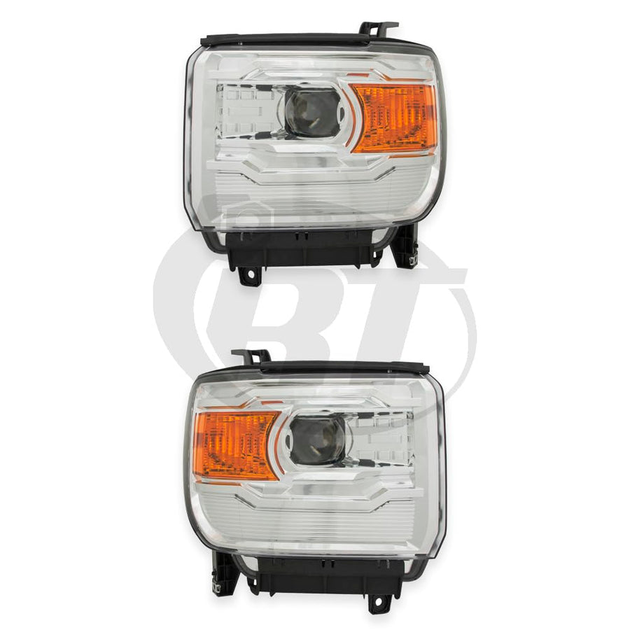 Eagle Eyes Chrome Projector Headlights for 15-19 GMC Sierra 1500/2500HD Left Right Pair Set