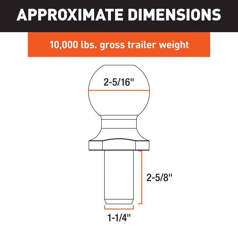 CURT 40168 Trailer Hitch Ball Chrome, 10,000 lbs, 2-5/16-Inch Diameter, 1-1/4 x 2-5/8-In Shank