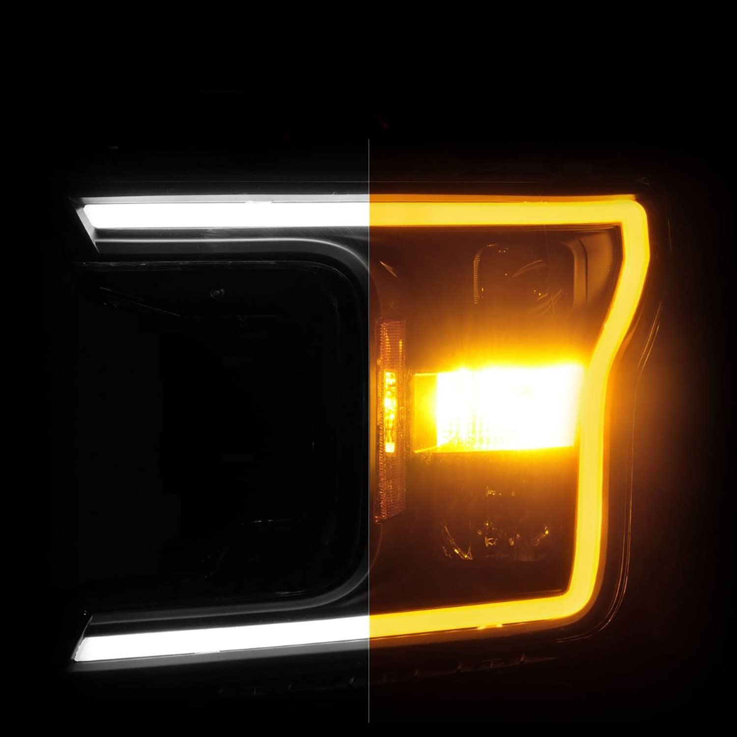 2018-2020 Ford F-150 ANZO (111509) Projector Headlight w/Plank Style Switchback Black Housing