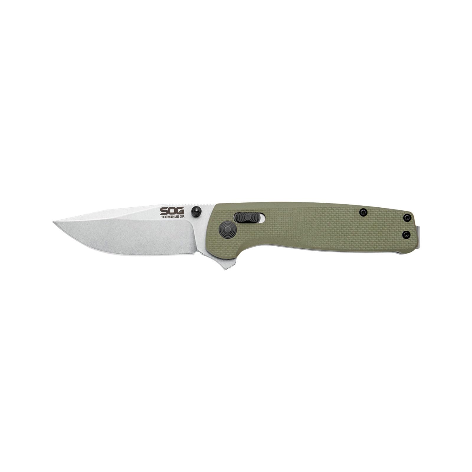 SOG Daily Carry Terminus XR G10 Rugged EDC Ambidextrous Pocket Folding Knife | G10 Handle | Wear-Resistant D2 Steel Blade, Olive Drab, Clam Pack