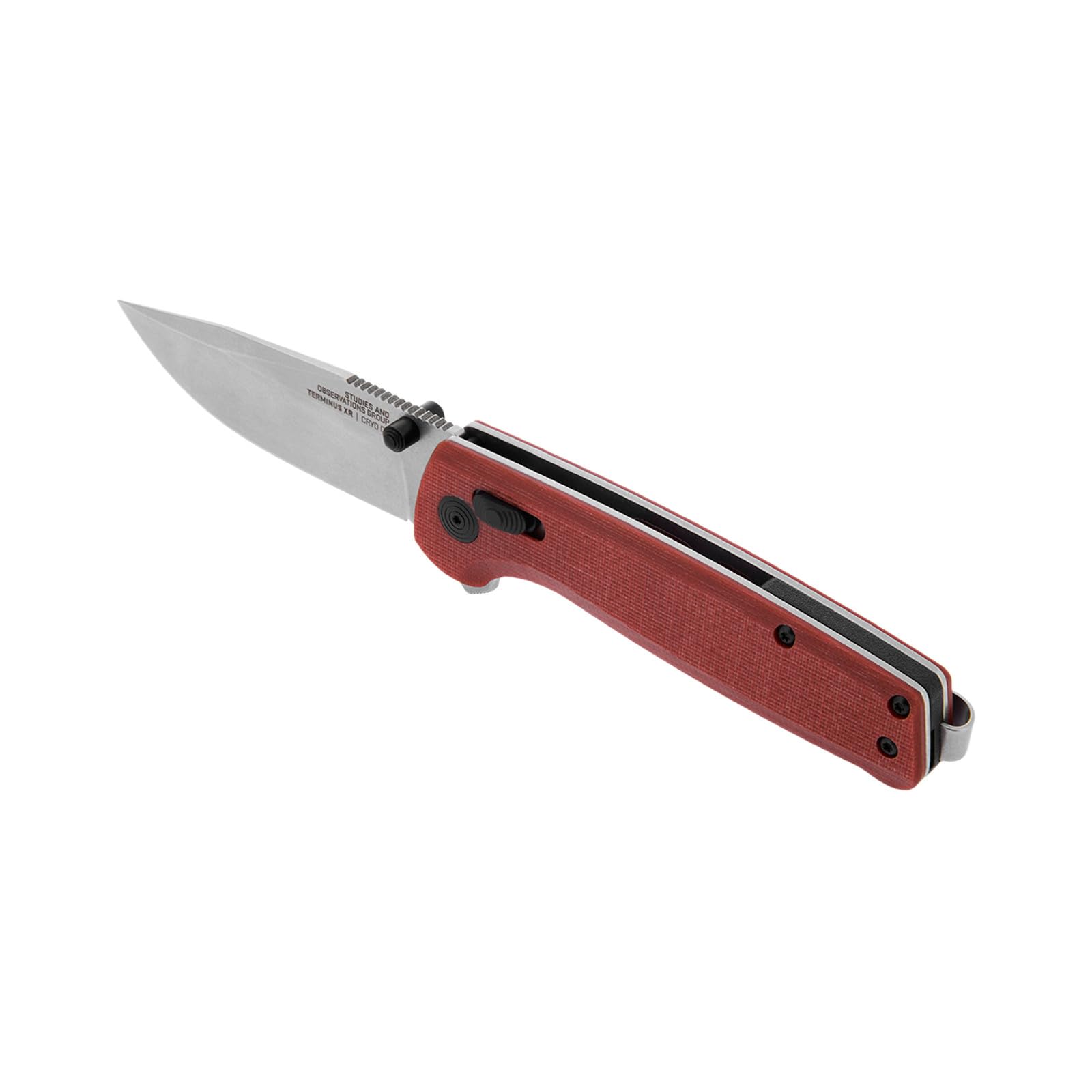 SOG Folding Pocket Knife Terminus XR G10- Ambidextrous EDC Knife with Adjustable Belt Clip, G10 Handle, and Stonewashed Hardware- Crimson (TM1023-CP)