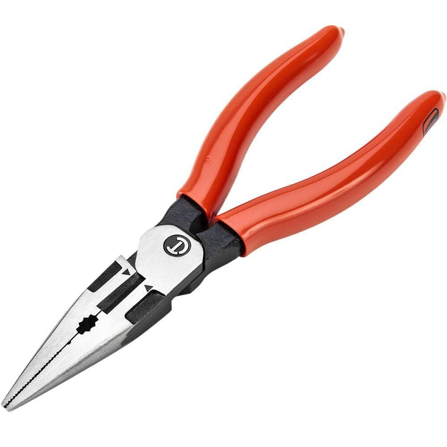 Long Nose Crescent Pliers with Dipped Handles - Electrician Tool for Home Improvement, Repair & Jewelry Making - 6" - Z6546-06