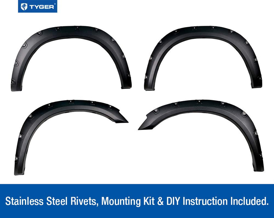 Tyger Auto TG-FF8D4137 Fender Flare Set for 2010-2018 Dodge Ram 2500 3500 (ONLY Fit Fleetside Models with 76.3" & 98.3" Bed) | Rugged Textured Black Pocket Bolt-Riveted, 4 Piece