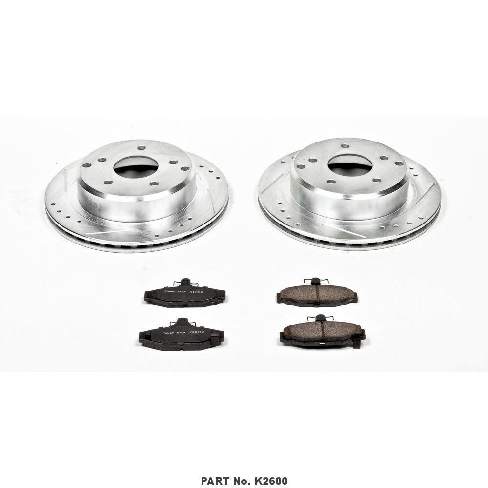 Power Stop K2600 Z23 Carbon Fiber Brake Pads with Drilled & Slotted Brake Rotors Kit Rear