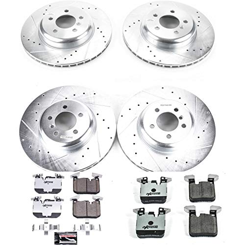 Power Stop Z26 K7012-26 Front and Rear Carbon Fiber Brake Pads with Drilled & Slotted Brake Rotors Kit