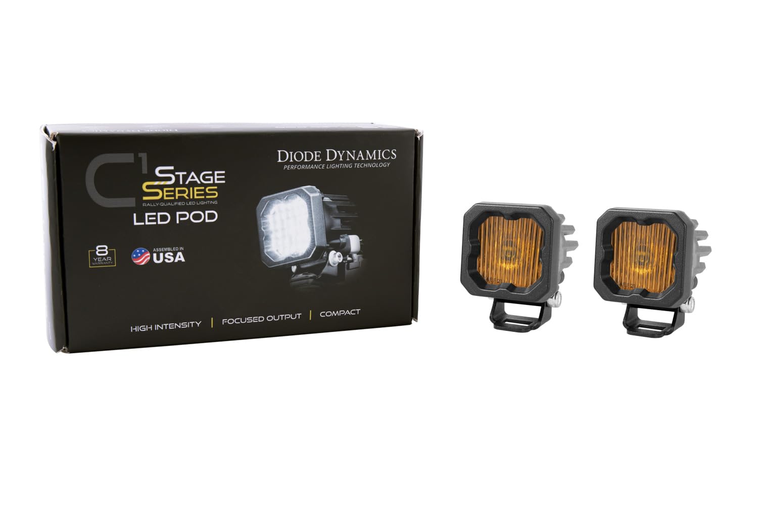 Diode Dynamics Yellow SSC1 SAE/DOT Fog Standard LED Pod (pair), Fog w/Amber Backlight SAE