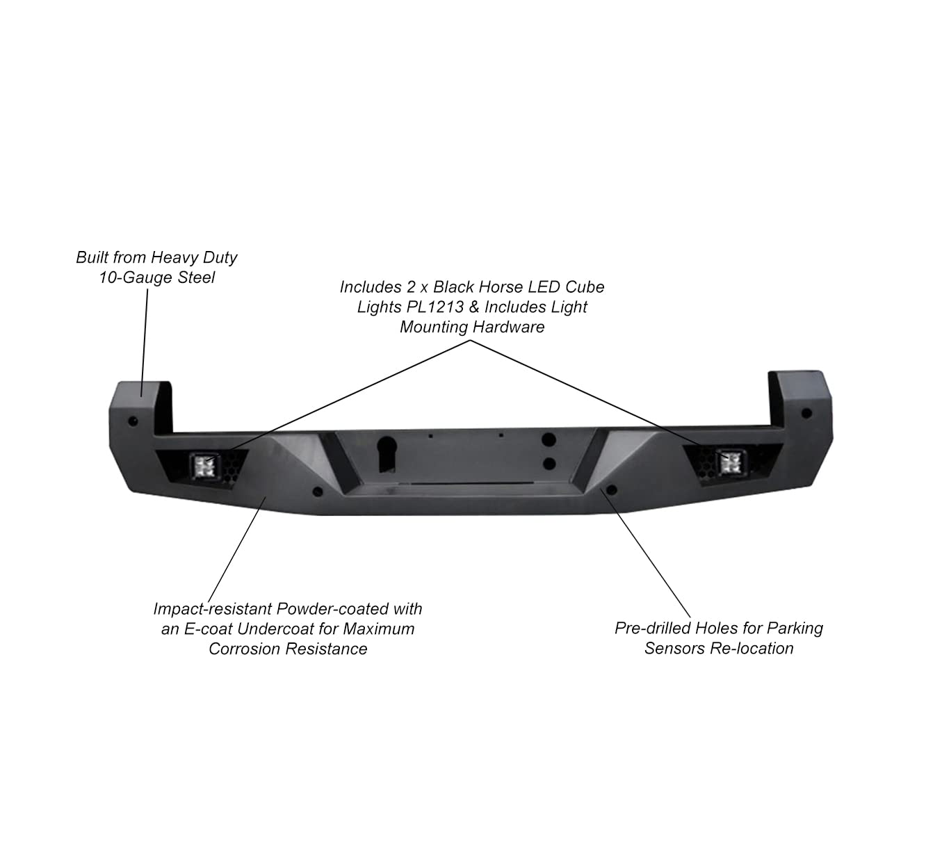 Heavy Duty Black Horse Armour Rear Bumper Matte Black Includes 1 Set of 4in Cube Lights Compatible with 2016-2023 Toyota Tacoma (Excludes Models with Rear Cross Traffic Alert)-ARB-TA16-KIT