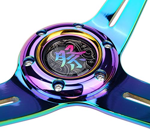 NRG Innovations Reinforced Steering Wheel NRG-RST-027MC-PP 350mm 2" Deep Dish Clear Acrylic Steering Wheel in Purple and NeoChrome Spoke Finish with Slits