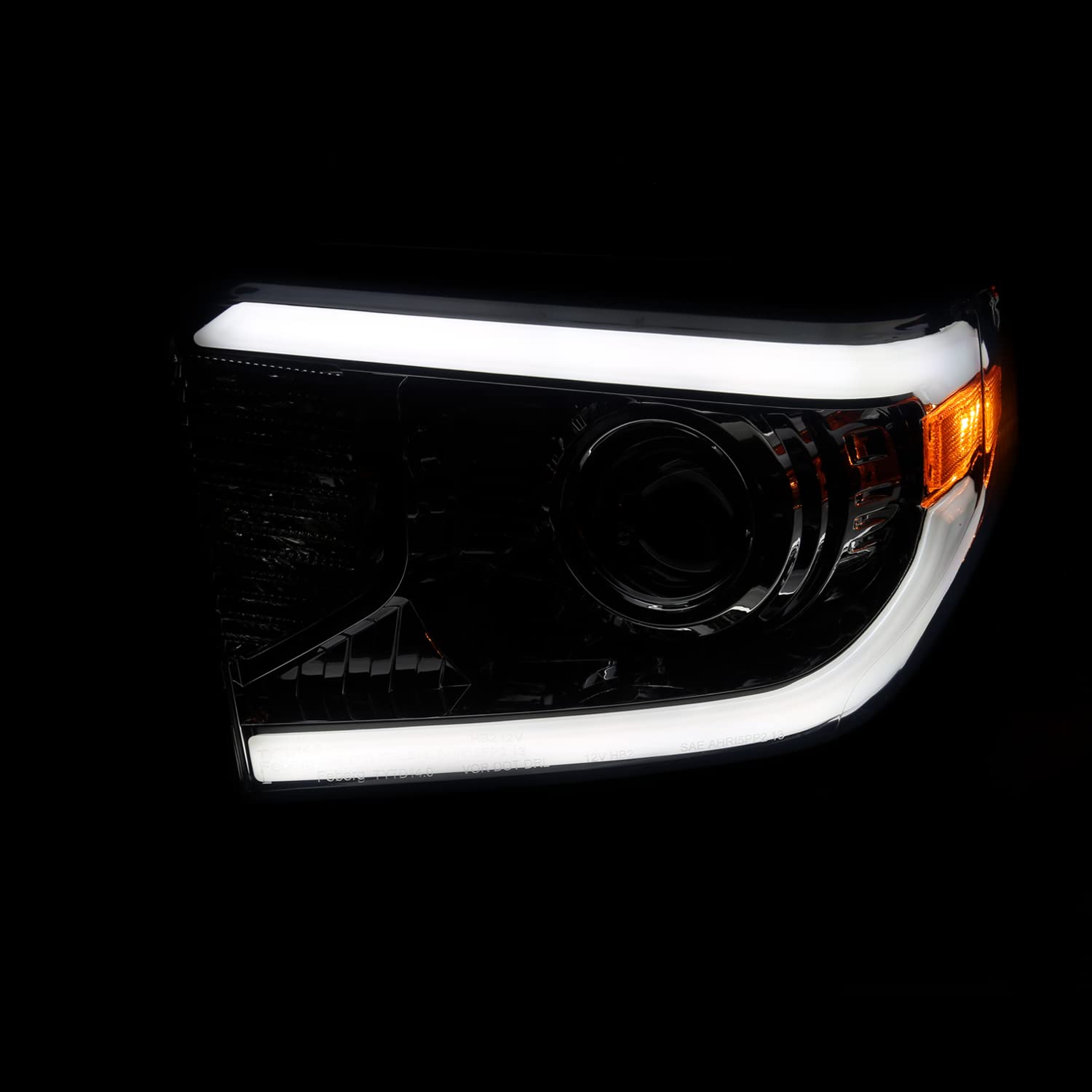 Smoke SPEC-D TUNING Projector Headlights w/Switchback Sequential LED Turn Signal Compatible with 2014-2021 Toyota Tundra, Left + Right Pair Headlamp Assembly