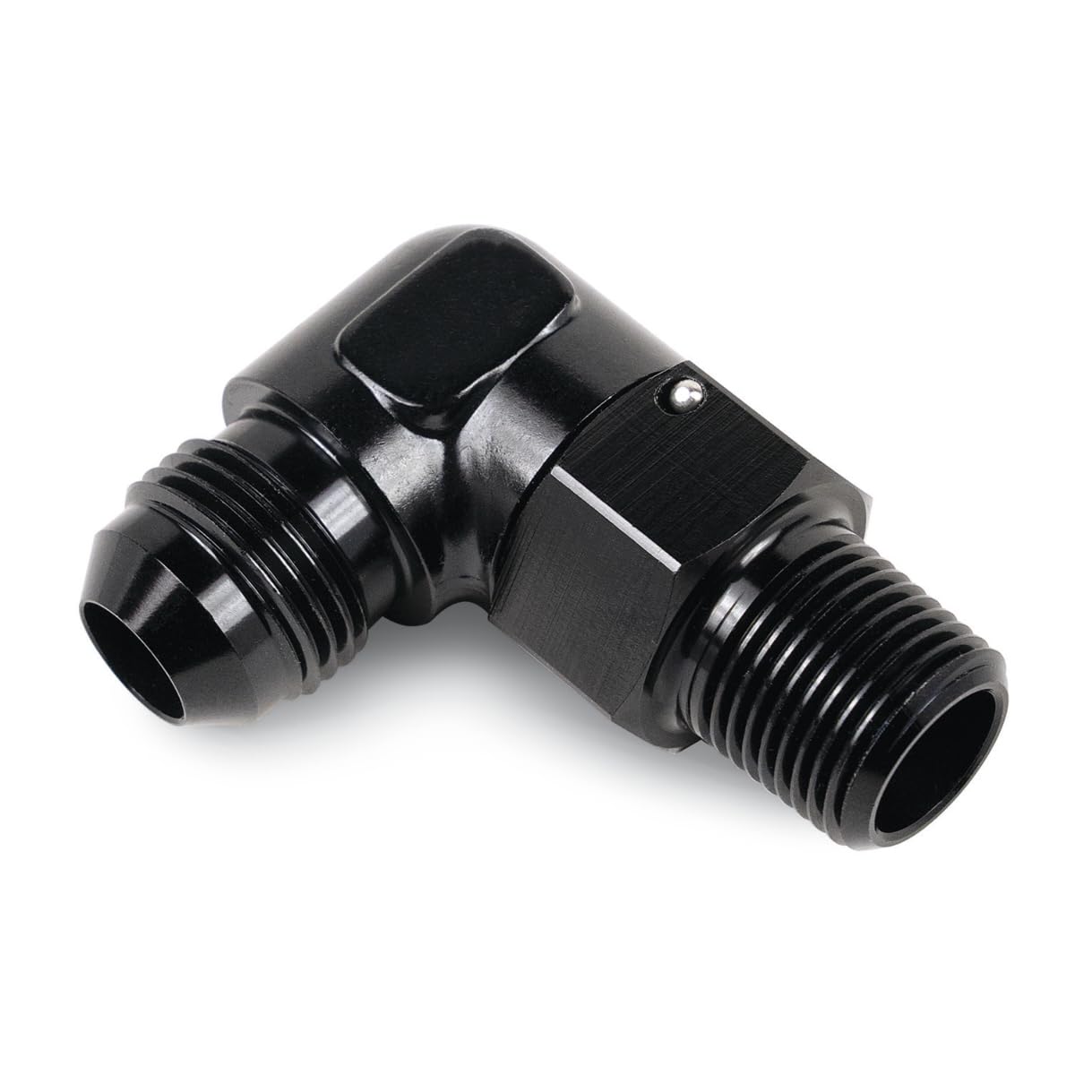 Adapter DERALE, Fitting, 90 Degree, 1/2 in NPT Male to 6 an Male, Aluminum, Black Anodized, Each