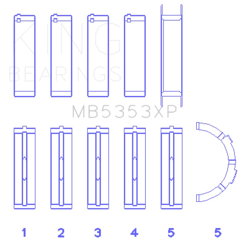 Ford 281 King Engine Bearings - 4.6L SOHC 16V (Size STDX) Performance Main Bearing Set (Set of 5) (MB5353XPSTDX)