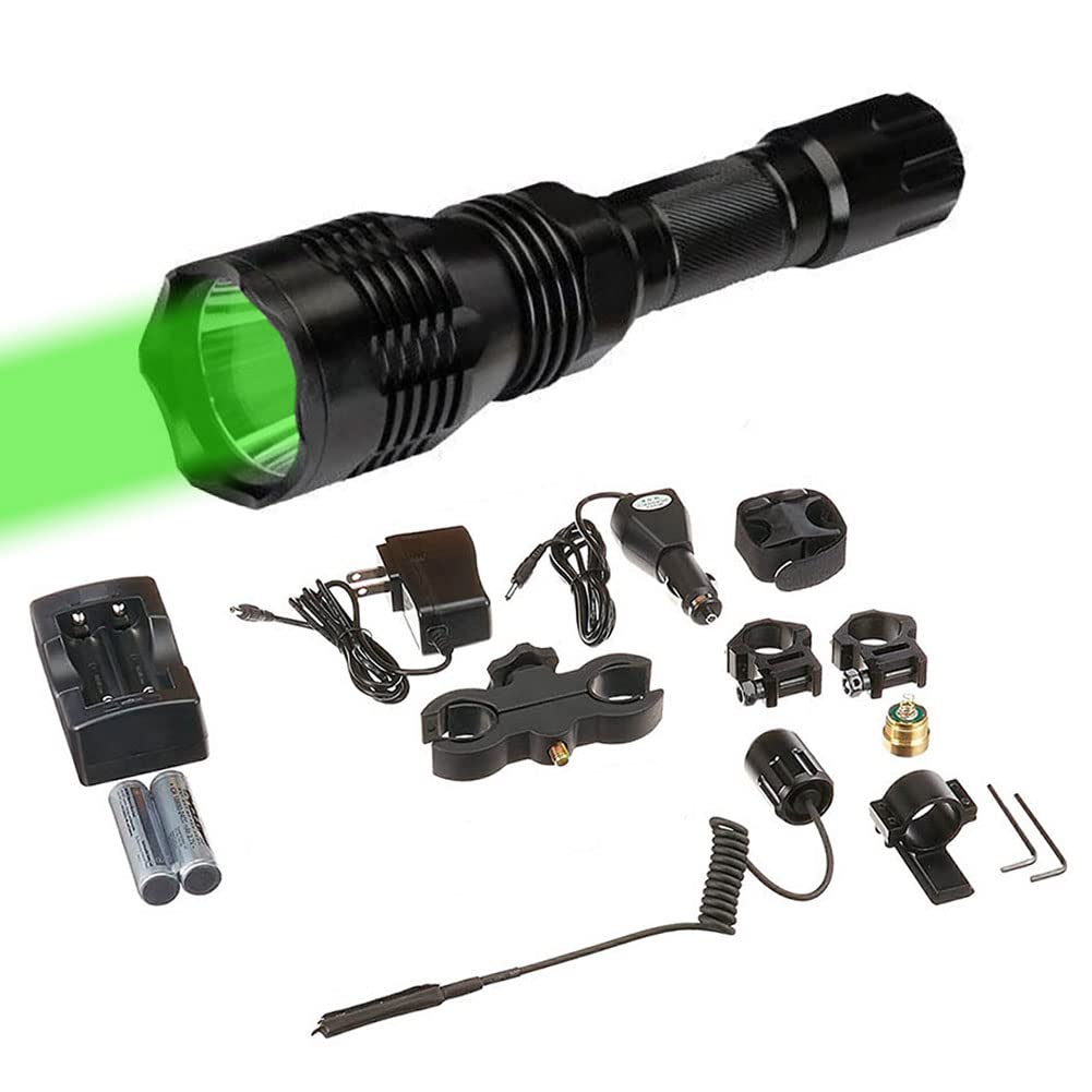 Cyclops Varmint Hunting Light Kit Rechargeable 250 Lumen Green Led Flashlight with Multiple Mounting Options, No Case